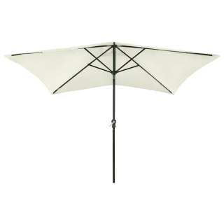 Parasol z lampkami LED, na stalowym słupku, piaskowy, 2x3 m