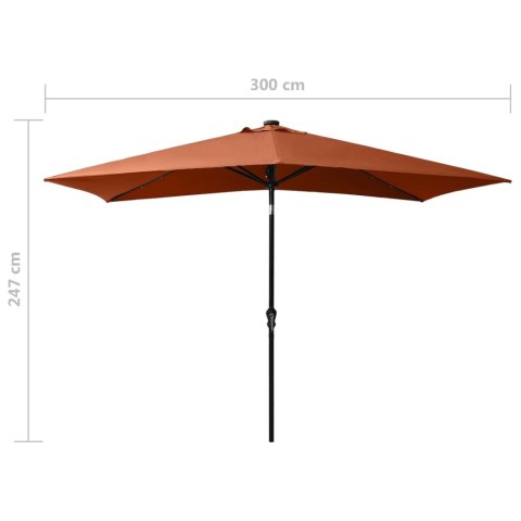 Parasol z lampkami LED, na stalowym słupku, terakota, 2x3 m