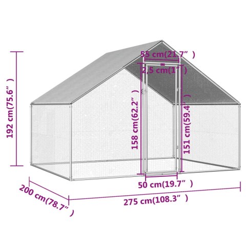 Klatka zewnętrzna dla kurcząt, 2,75x2x1,92 m, stal galwanizowana