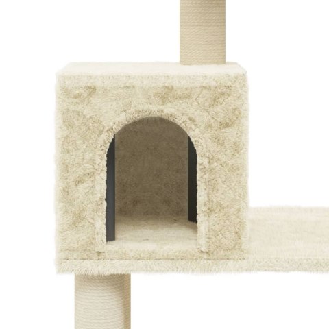 Drapak dla kota ze słupkami sizalowymi, kremowy, 147 cm