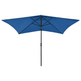 Parasol z lampkami LED, na stalowym słupku, niebieski, 2x3 m