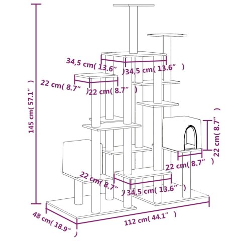 Drapak dla kota, ze słupkami sizalowymi, jasnoszary, 145 cm