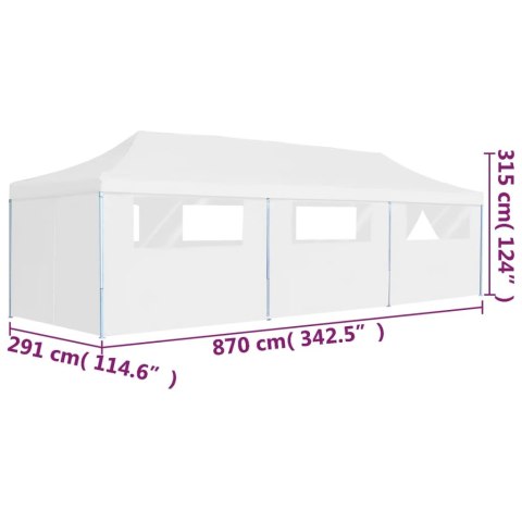 Składany namiot z 8 ścianami bocznymi, 3 x 9 m, biały