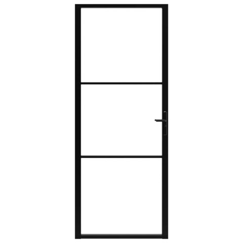 Drzwi wewnętrzne, szkło ESG i aluminium, 83x201,5 cm, czarne