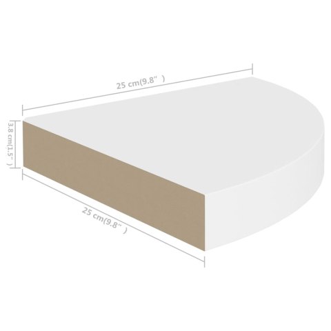 Narożne półki ścienne, 4 szt., białe, 25x25x3,8 cm, MDF