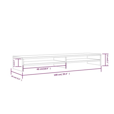 Podstawka na monitor, biała, 100x24x13 cm, lite drewno sosnowe