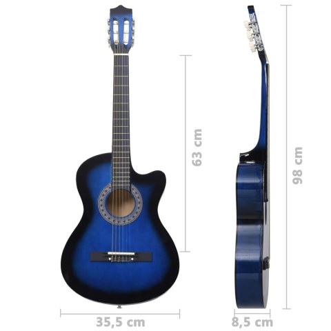 Gitara klasyczna z wycięciem, 6 strun, niebieska, 38"