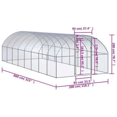 Klatka zewnętrzna dla kurcząt, 3x8x2 m, stal galwanizowana