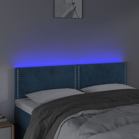 Zagłówek do łóżka z LED, ciemnoniebieski 144x5x78/88cm, aksamit