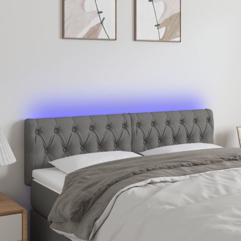 Zagłówek do łóżka z LED, ciemnoszary, 144x7x78/88 cm, tkanina