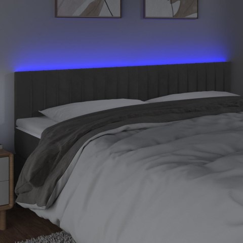 Zagłówek do łóżka z LED, ciemnoszary, 180x5x78/88 cm, aksamit