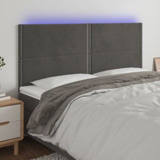 Zagłówek do łóżka z LED, ciemnoszary, 200x5x118/128 cm, aksamit