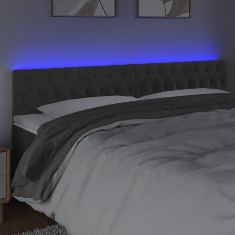 Zagłówek do łóżka z LED, ciemnoszary, 200x7x78/88 cm, aksamit