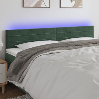 Zagłówek do łóżka z LED, ciemnozielony, 200x5x78/88 cm, aksamit