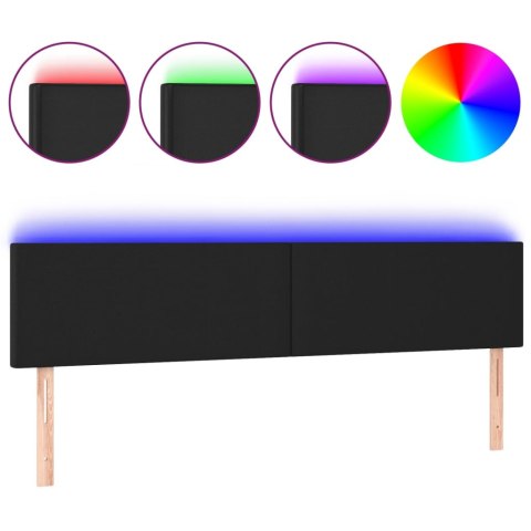 Zagłówek do łóżka z LED, czarny, 200x5x78/88 cm, sztuczna skóra