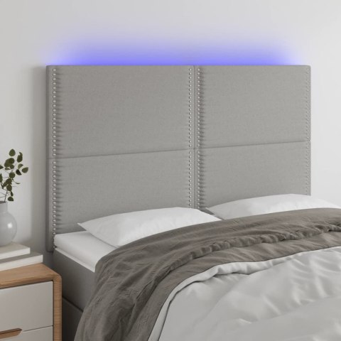 Zagłówek do łóżka z LED, jasnoszary, 144x5x118/128 cm, tkanina