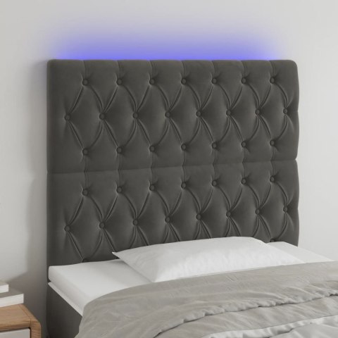 Zagłówek do łóżka z LED, ciemnoszary, 100x7x118/128 cm, aksamit