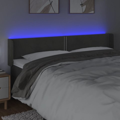 Zagłówek do łóżka z LED, ciemnoszary, 203x16x78/88 cm, aksamit