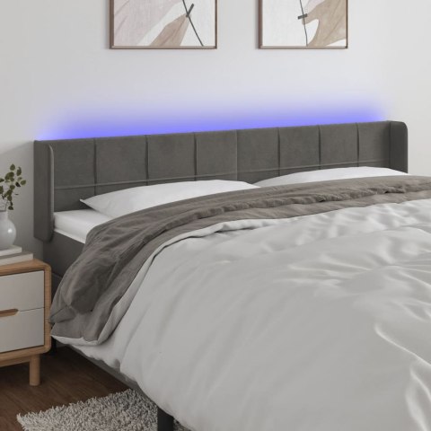 Zagłówek do łóżka z LED, ciemnoszary, 203x16x78/88 cm, aksamit
