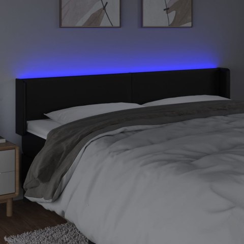 Zagłówek do łóżka z LED, czarny, 203x16x78/88cm, sztuczna skóra