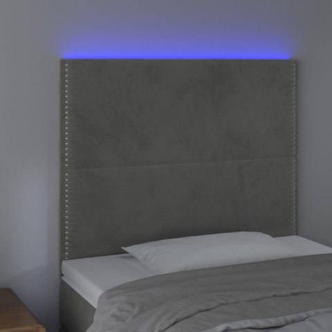 Zagłówek do łóżka z LED, jasnoszary, 100x5x118/128 cm, aksamit
