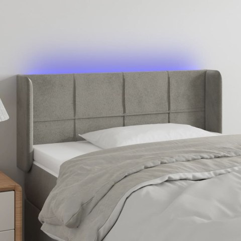 Zagłówek do łóżka z LED, jasnoszary, 103x16x78/88 cm, aksamit