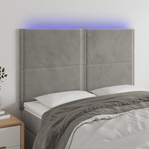Zagłówek do łóżka z LED, jasnoszary, 144x5x118/128 cm, aksamit