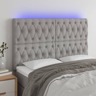Zagłówek do łóżka z LED, jasnoszary, 144x7x118/128 cm, tkanina
