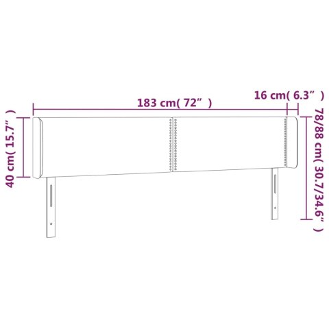 Zagłówek do łóżka z LED, jasnoszary, 183x16x78/88 cm, aksamit