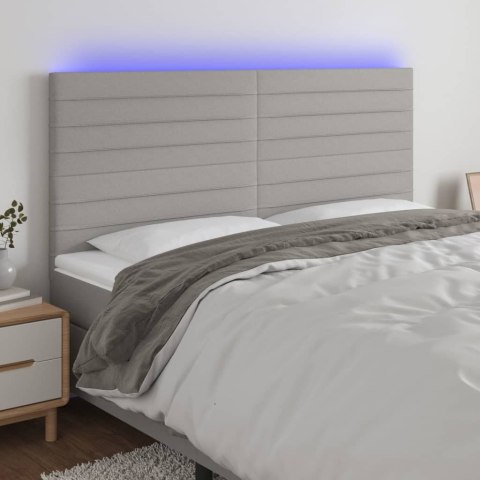 Zagłówek do łóżka z LED, jasnoszary, 200x5x118/128 cm, tkanina