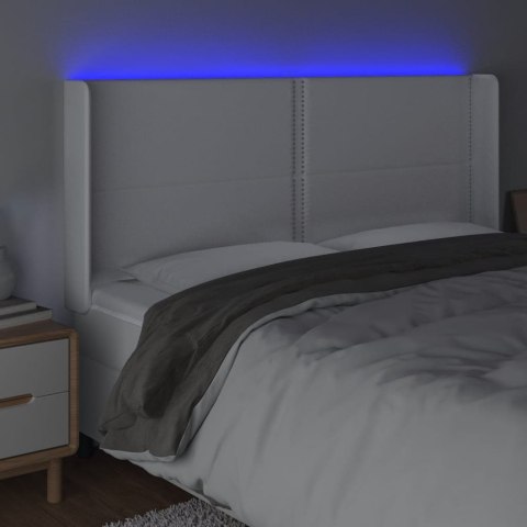 Zagłówek do łóżka z LED, biały, 203x16x118/128cm sztuczna skóra