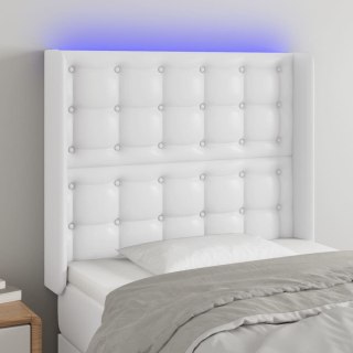 Zagłówek do łóżka z LED, biały, 93x16x118/128cm, sztuczna skóra