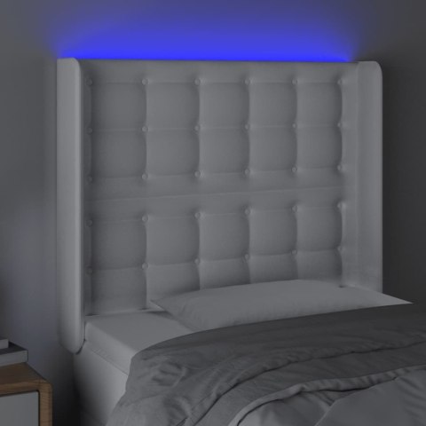 Zagłówek do łóżka z LED, biały, 93x16x118/128cm, sztuczna skóra