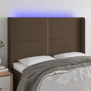 Zagłówek do łóżka z LED ciemnobrązowy 147x16x118/128 cm tkanina