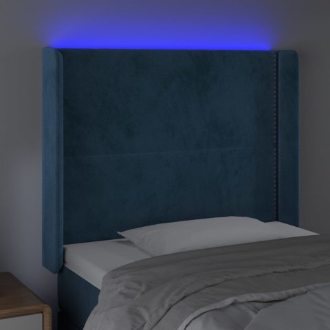 Zagłówek do łóżka z LED ciemnoniebieski 83x16x118/128cm tkanina