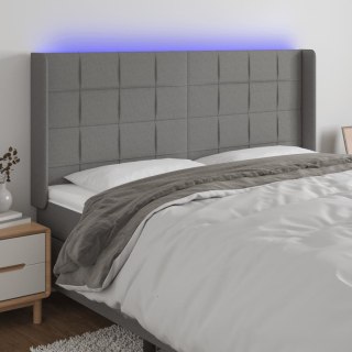 Zagłówek do łóżka z LED, ciemnoszary, 163x16x118/128cm, tkanina