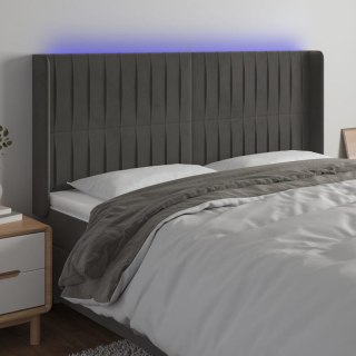 Zagłówek do łóżka z LED, ciemnoszary, 183x16x118/128cm, aksamit