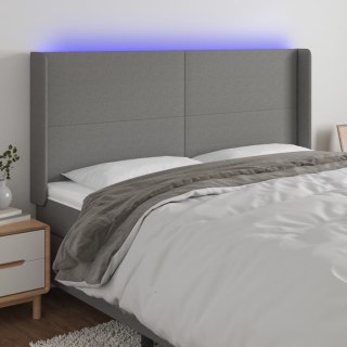 Zagłówek do łóżka z LED, ciemnoszary, 183x16x118/128cm, tkanina