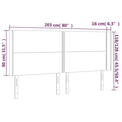 Zagłówek do łóżka z LED, ciemnoszary, 203x16x118/128cm, aksamit