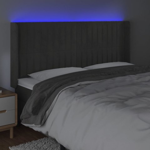 Zagłówek do łóżka z LED, ciemnoszary, 203x16x118/128cm, aksamit