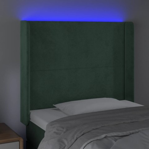 Zagłówek do łóżka z LED, ciemnozielony 103x16x118/128cm aksamit
