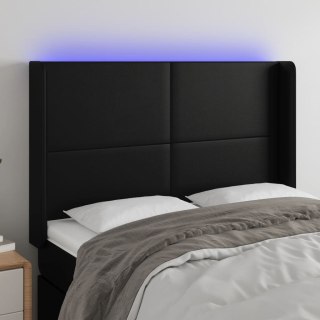 Zagłówek do łóżka z LED, czarny 147x16x118/128cm sztuczna skóra