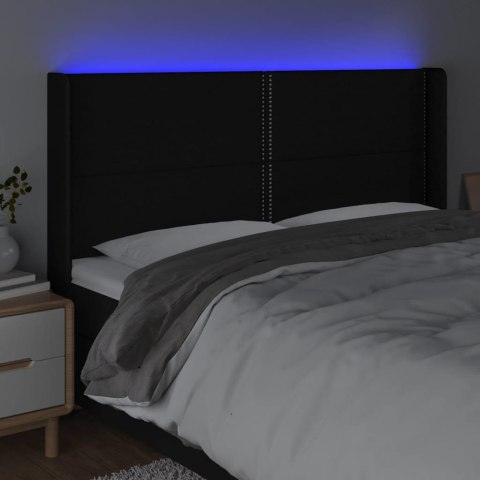 Zagłówek do łóżka z LED, czarny, 163x16x118/128 cm, tkanina