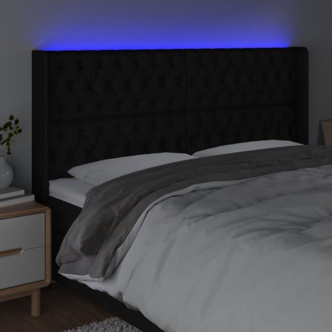 Zagłówek do łóżka z LED, czarny, 203x16x118/128 cm, tkanina