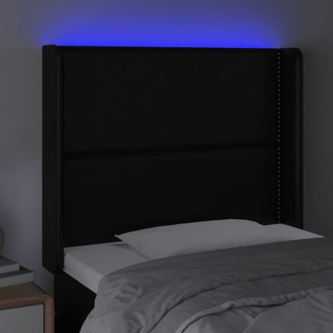 Zagłówek do łóżka z LED, czarny 83x16x118/128 cm sztuczna skóra