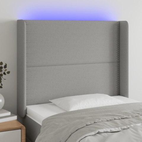 Zagłówek do łóżka z LED, jasnoszary, 103x16x118/128 cm, tkanina