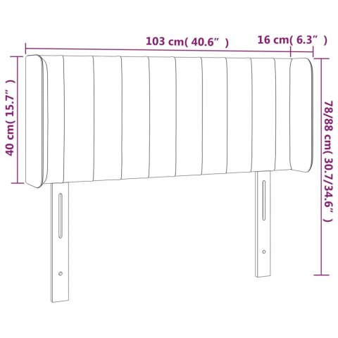 Zagłówek do łóżka z LED, jasnoszary, 103x16x78/88 cm, aksamit