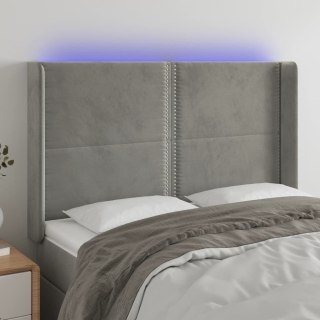 Zagłówek do łóżka z LED, jasnoszary, 147x16x118/128 cm, aksamit