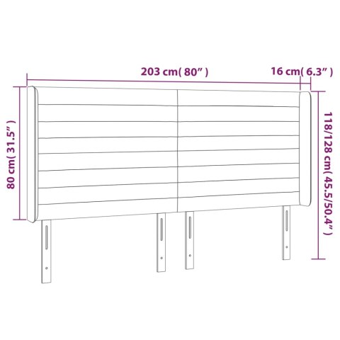 Zagłówek do łóżka z LED, jasnoszary, 203x16x118/128 cm, aksamit