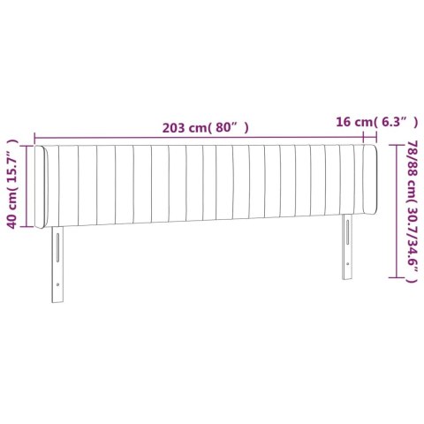 Zagłówek do łóżka z LED, jasnoszary, 203x16x78/88 cm, aksamit